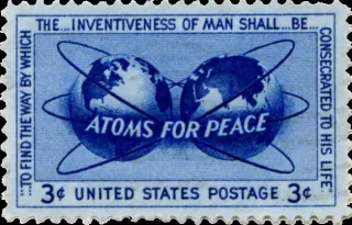 United States 1955 3c Atoms for Peace stamp, photographed by a collector