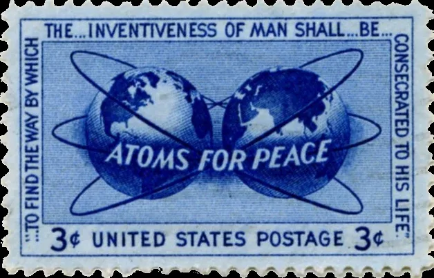 United States 1955 3c Atoms for Peace stamp, photographed by a collector