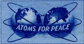 Another photo of the United States 1955 3c Atoms for Peace stamp