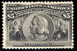 Another photo of the United States 1892 $5 Columbian stamp