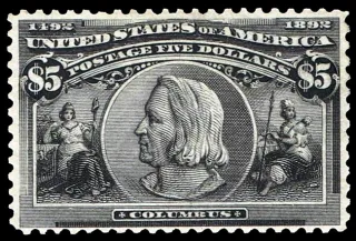 Another photo of the United States 1892 $5 Columbian stamp