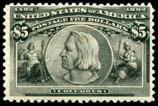 United States 1892 $5 Columbian stamp, photographed by a collector