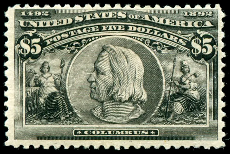 United States 1892 $5 Columbian stamp, photographed by a collector