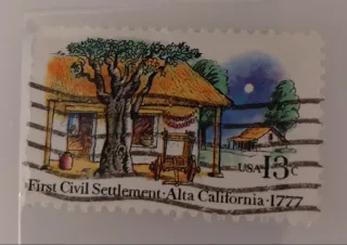 United States 1977 13c Alta California stamp, photographed by a collector