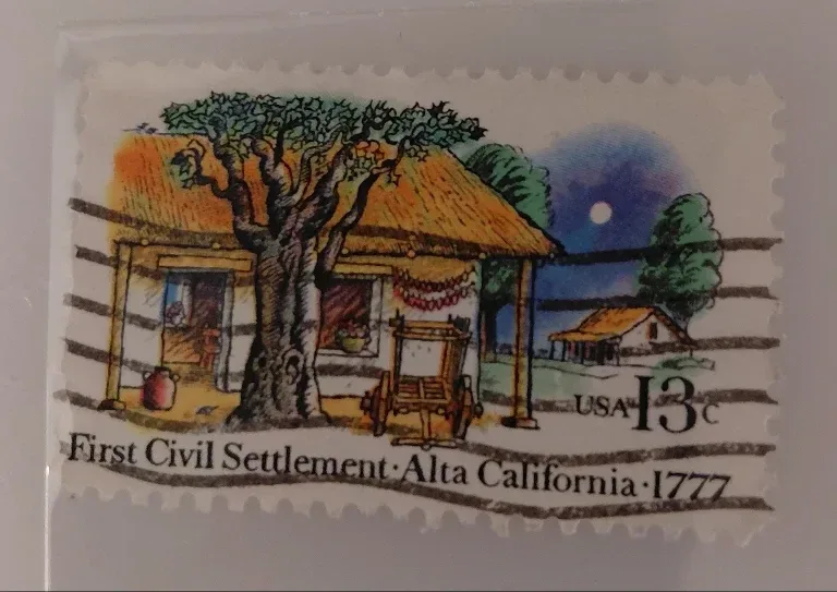 United States 1977 13c Alta California stamp, photographed by a collector