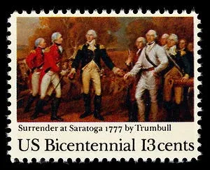 United States 1977 13c Saratoga stamp, photographed by a collector
