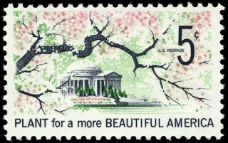 United States 1966 5c Fujikawa stamp, photographed by a collector