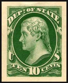 United States 1915 10c Jefferson Dept of State stamp, photographed by a collector