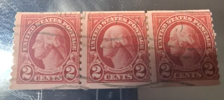 United States 1923 2c Regular coil waste stamp, photographed by a collector