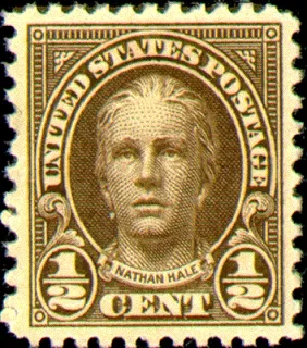 United States 1925 1/2 cent NathanHaleStamp stamp, photographed by a collector