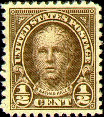 United States 1925 1/2 cent NathanHaleStamp stamp, photographed by a collector