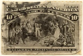 Another photo of the United States 1893 10c Columbus Presenting Natives stamp
