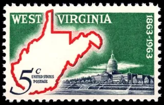 United States 1963 5 cents WVaCent stamp, photographed by a collector