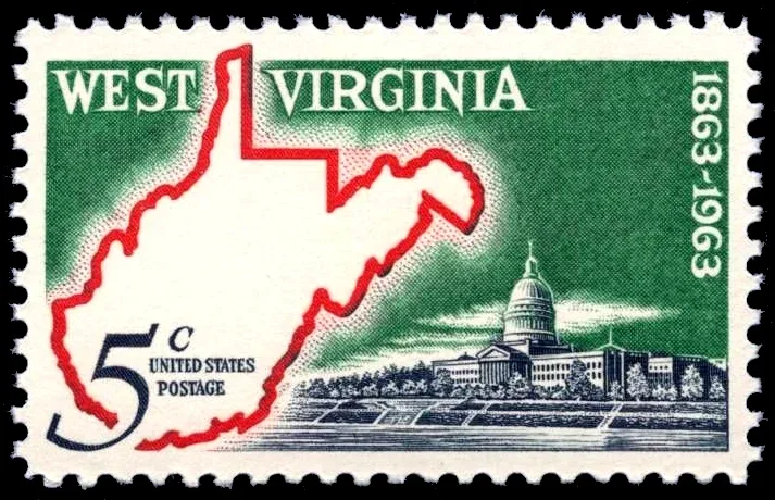 United States 1963 5 cents WVaCent stamp, photographed by a collector