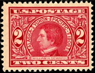 United States 1909 2c Alaska purchase U.S stamp, photographed by a collector