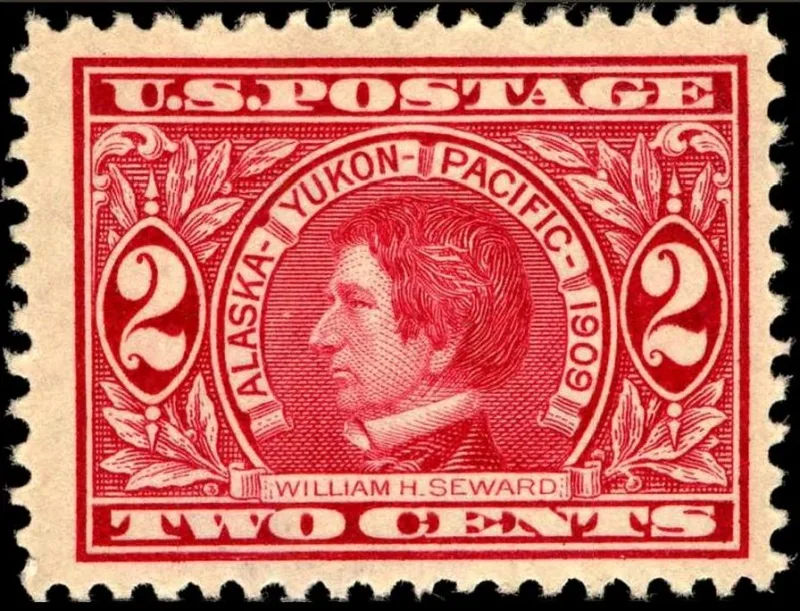 United States 1909 2c Alaska purchase U.S stamp, photographed by a collector