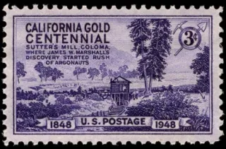 United States 1948 3 cents California gold rush U.S stamp, photographed by a collector