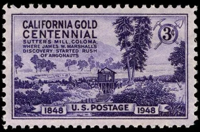 United States 1948 3 cents California gold rush U.S stamp, photographed by a collector