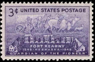 United States 1948 3 cents Fort Kearny U.S stamp, photographed by a collector
