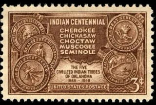 United States 1948 3 cents Indian centennial U.S stamp, photographed by a collector