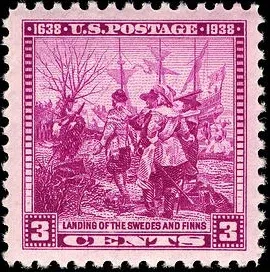 United States 1938 3 cents Swedish Finnish U.S stamp, photographed by a collector