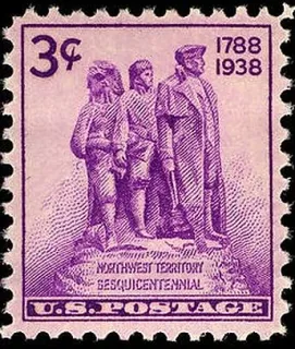 United States 1938 3 cents Northwest Territory settlement U.S stamp, photographed by a collector