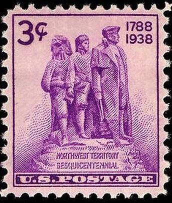 United States 1938 3 cents Northwest Territory settlement U.S stamp, photographed by a collector