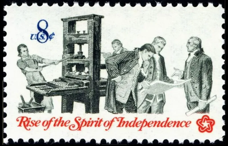 United States 1973 8 cents Printer and patriots U.S stamp, photographed by a collector
