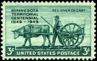United States 1949 3c Minnesota Territory green stamp, photographed by a collector