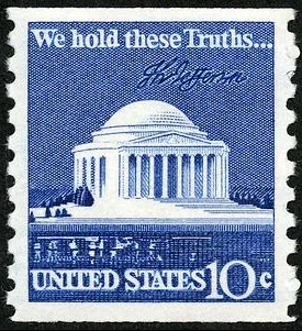 United States 1973 10c Jefferson memorial U.S stamp, photographed by a collector