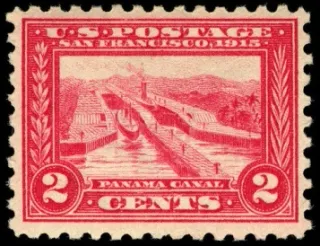 United States 1913 2 cents cent Pana Paci Expo U.S stamp, photographed by a collector
