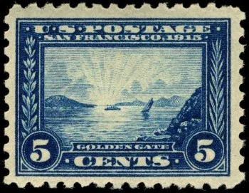 United States 1913 5 cents cent Panama Pacific Expo U.S stamp, photographed by a collector