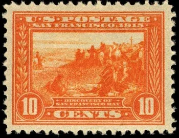United States 1913 10 cents cent Panama Pacific Expo U.S stamp, photographed by a collector