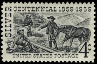 United States 1959 4c Silver centennial U.S stamp, photographed by a collector
