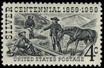 United States 1959 4c Silver centennial U.S stamp, photographed by a collector
