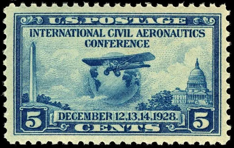 United States 1928 5c cent Aeronautics conference U.S stamp, photographed by a collector