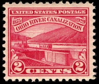United States 1929 2 cents Ohio R. canalization U.S stamp, photographed by a collector