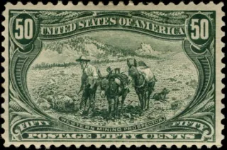 United States 1898 50c Western mining prospector U.S stamp, photographed by a collector