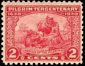 Another photo of the United States 1920 2 cents Landing of the Pilgrims U.S stamp