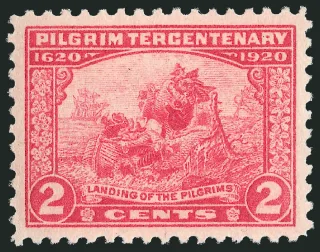 United States 1920 2 cents Landing of the Pilgrims U.S stamp, photographed by a collector