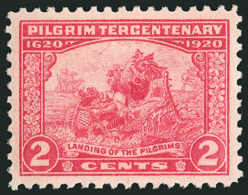 United States 1920 2 cents Landing of the Pilgrims U.S stamp, photographed by a collector