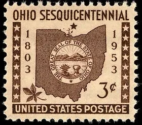 United States 1953 3¢ Ohio statehood U.S stamp, photographed by a collector