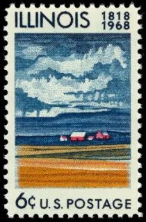 United States 1968 6 cents Illinois statehood U.S stamp, photographed by a collector