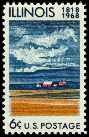United States 1968 6 cents Illinois statehood U.S stamp, photographed by a collector