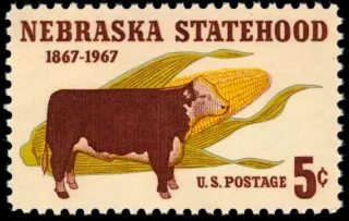 United States 1967 5 cents Nebraska statehood U.S stamp, photographed by a collector