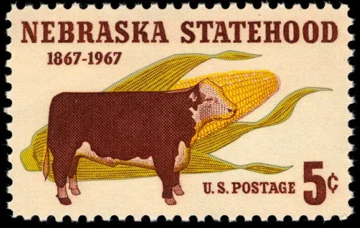 United States 1967 5 cents Nebraska statehood U.S stamp, photographed by a collector