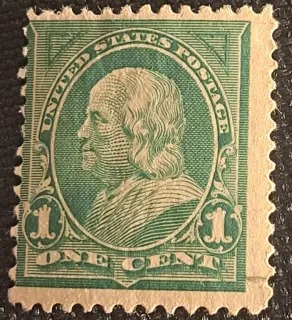 Another photo of the United States 1898 1c Franklin green stamp