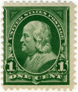 Another photo of the United States 1898 1c Franklin green stamp