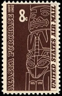 United States 1967 8c Alaska Purchase stamp, photographed by a collector