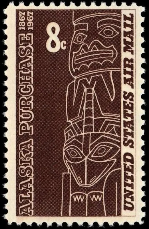 United States 1967 8c Alaska Purchase stamp, photographed by a collector